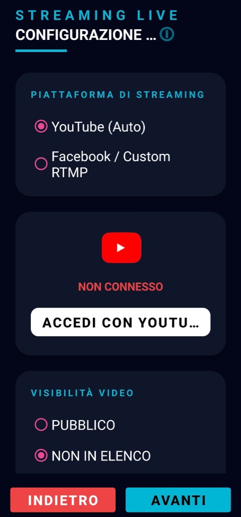Setup Streaming YouTube e RTMP